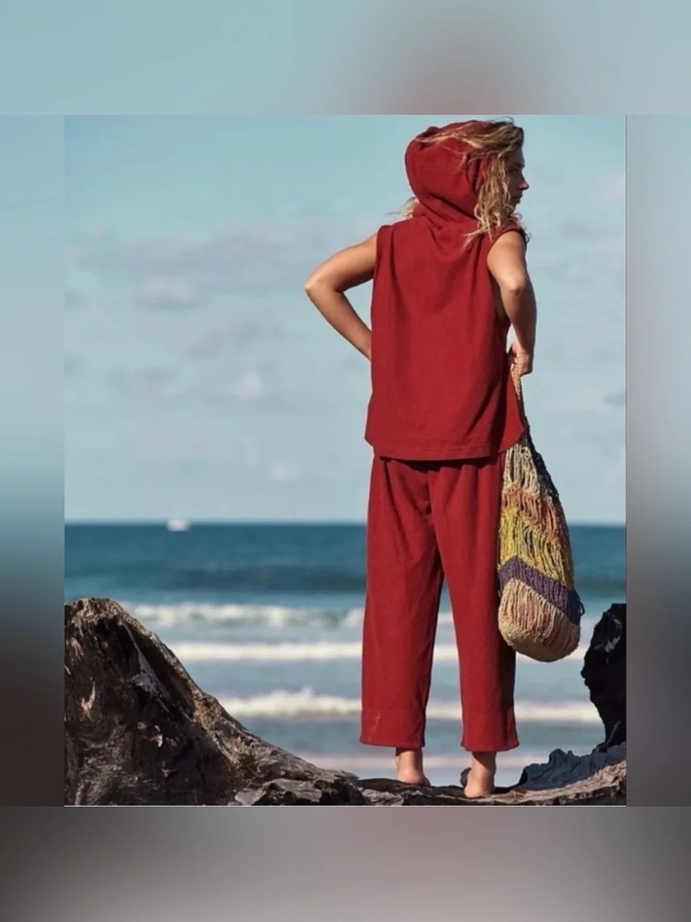 FREE PEOPLE Beach Wide Leg Cropped Day Tripper Pants Ribbed Red Size Medium
